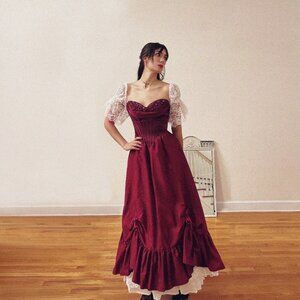 Vintage Victorian Southern Belle Burgundy Corset Ballgown